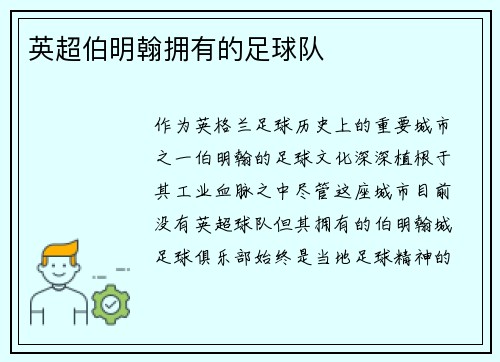 英超伯明翰拥有的足球队