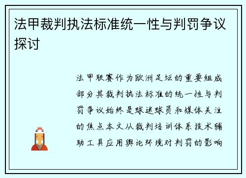 法甲裁判执法标准统一性与判罚争议探讨